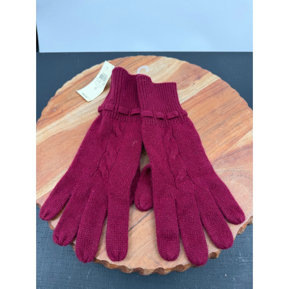 Ann taylor Cable Knit Gloves Womens One Size Burgundy Red Winter Warm Accessory